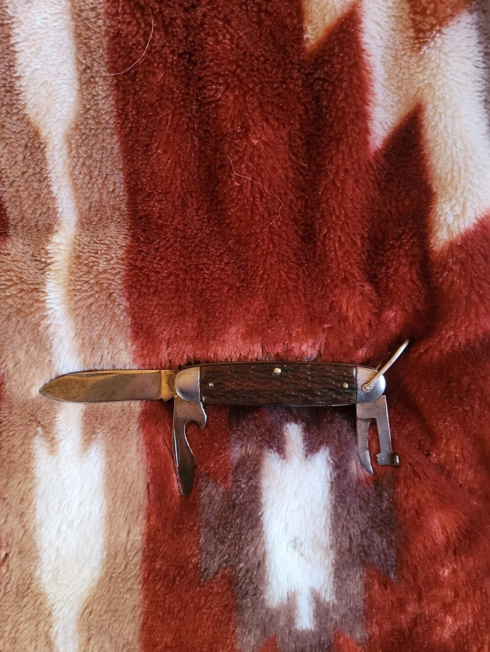 Pal Blade Co. WW2 Era 4 Blade Engineer Or Camp Knife With Brown Bone Scales USA.